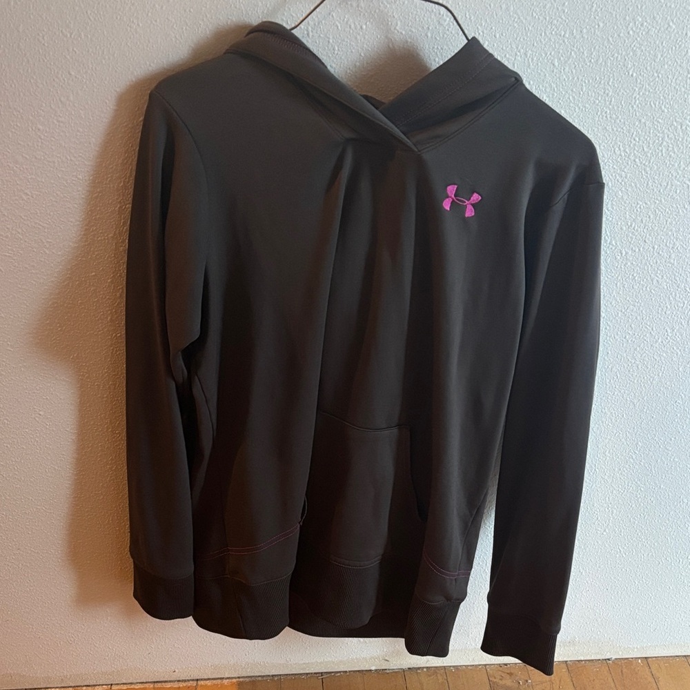 Under Armour Dark Gray Hoodie with Pink Emblem